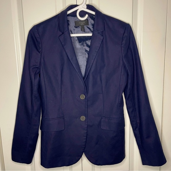 J. Crew 1035 Navy 2 Button Blazer Size 2 100% Cotton Women’s Unworn Blue Sateen - Picture 1 of 12
